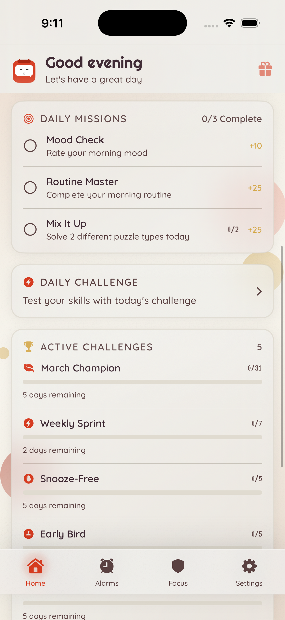 WakeAct app blocking and daily challenges