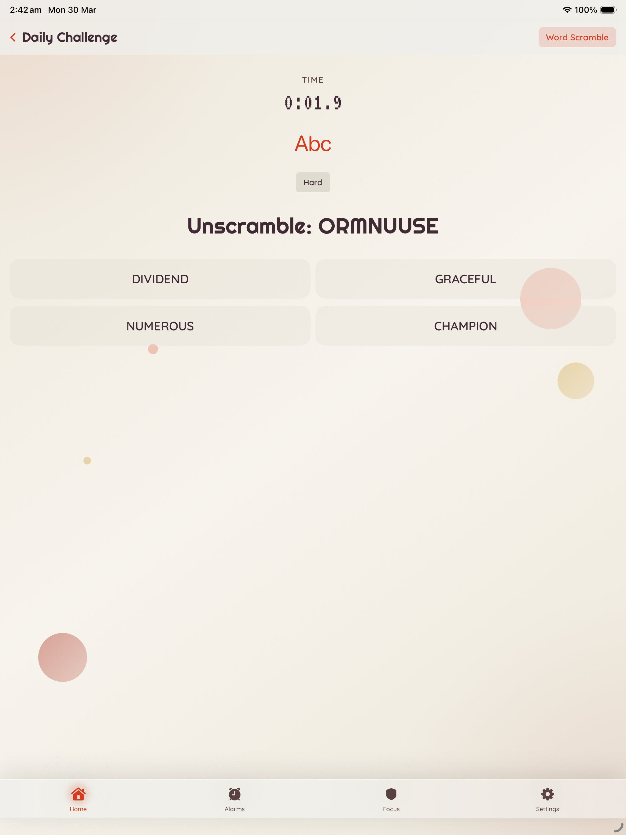 iPad — Puzzle challenge with word scramble