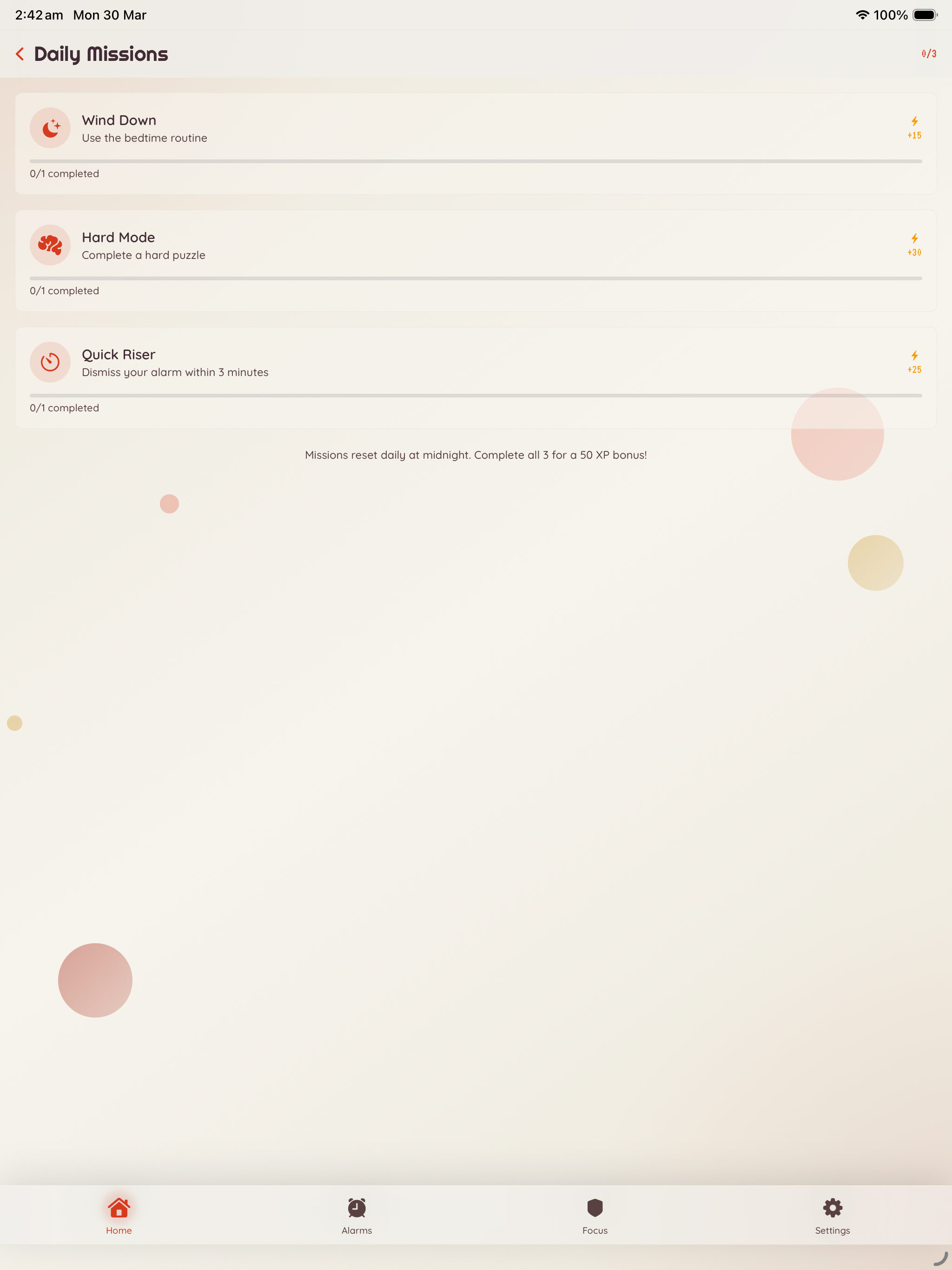 iPad — Wake History calendar with monthly stats