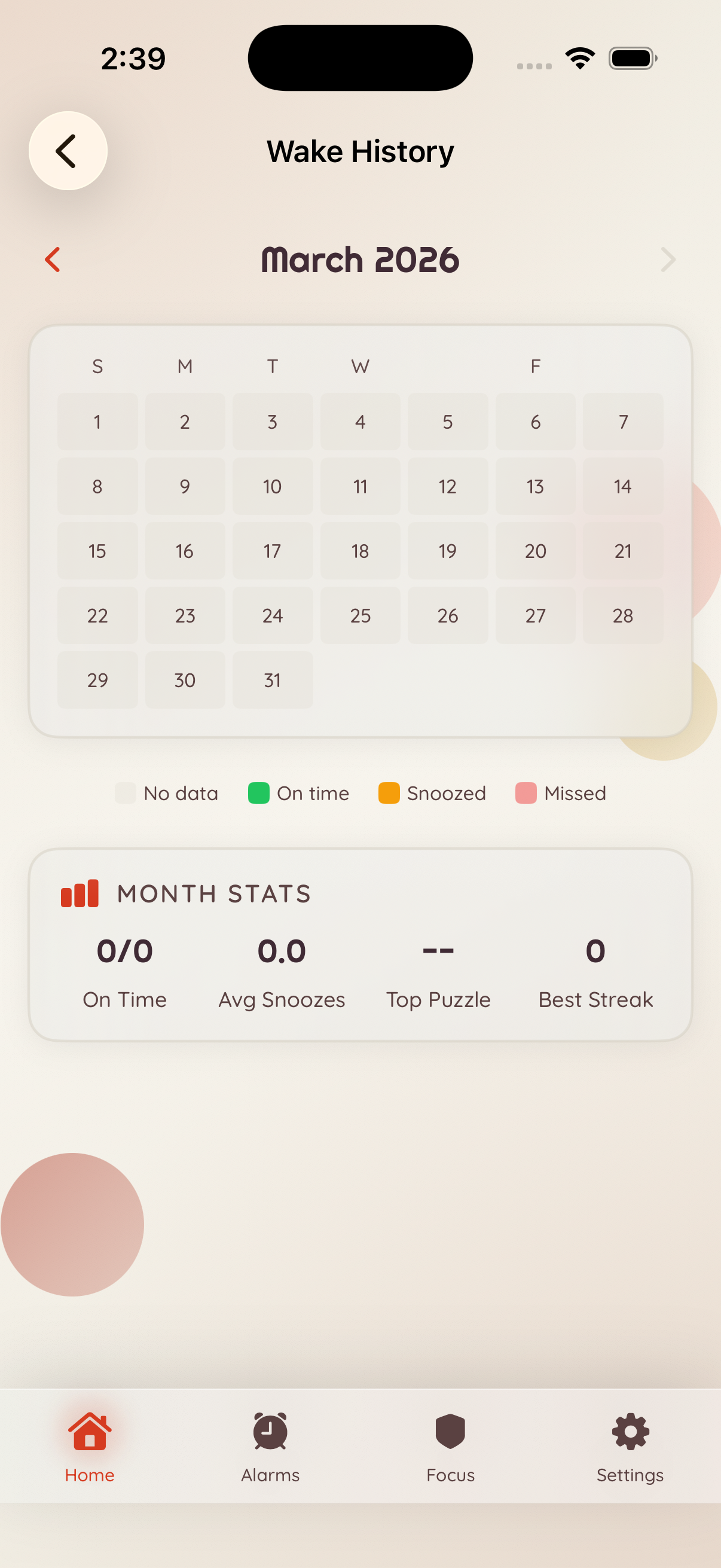 Wake History calendar tracking your streak